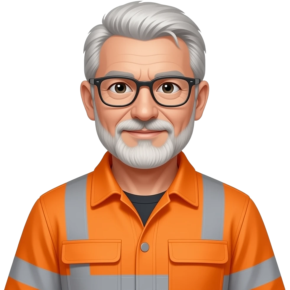 older man in full orange hi-vis overalls with sleeves emoji
