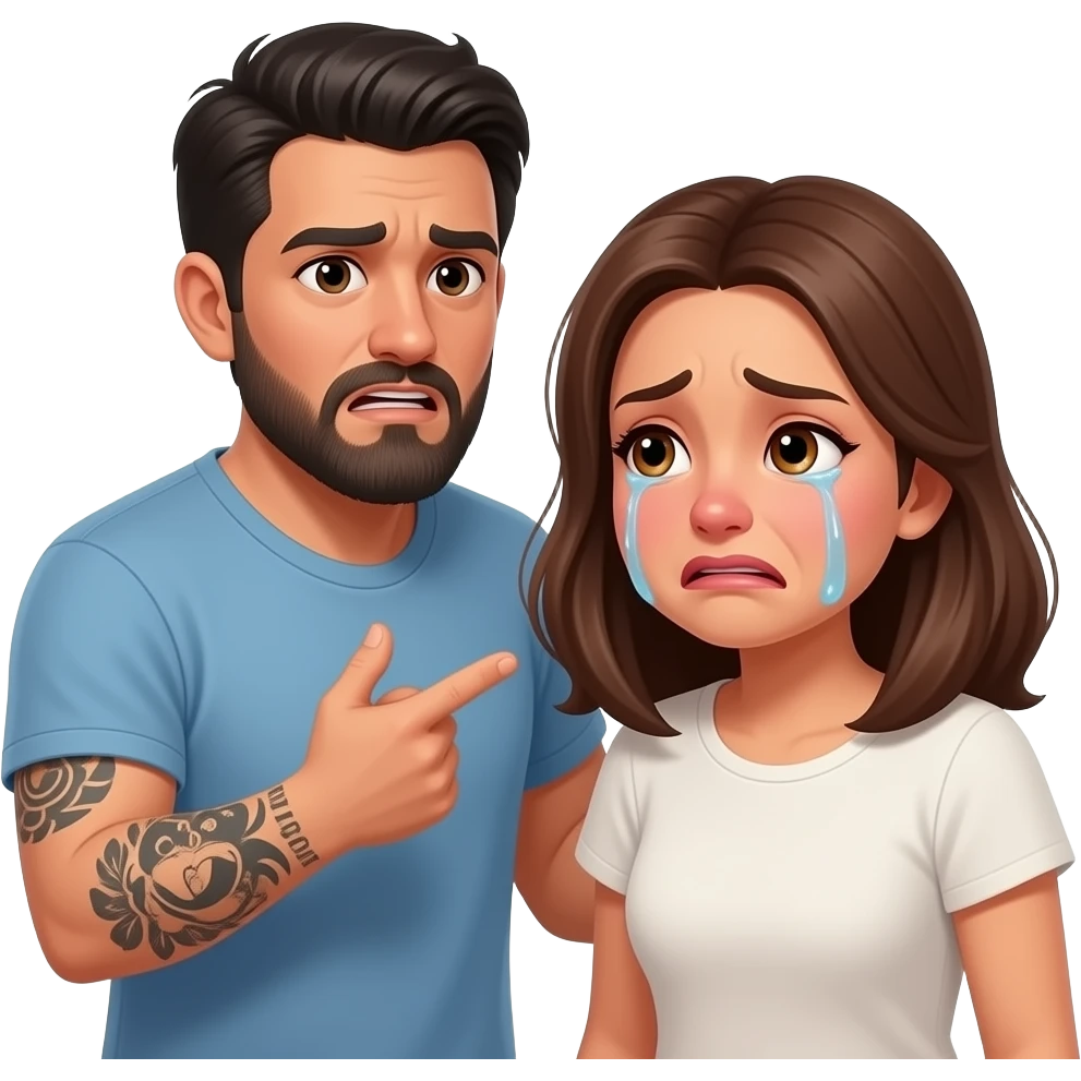 A really, really sad but they are always arguingLatino couple man has a beard, medium hair and tattoos and his wife is beautiful with hazel eyes and shoulder length brown hair and their relationship is broken and somebody’s always storming out of the house and the other one is left crying emoji