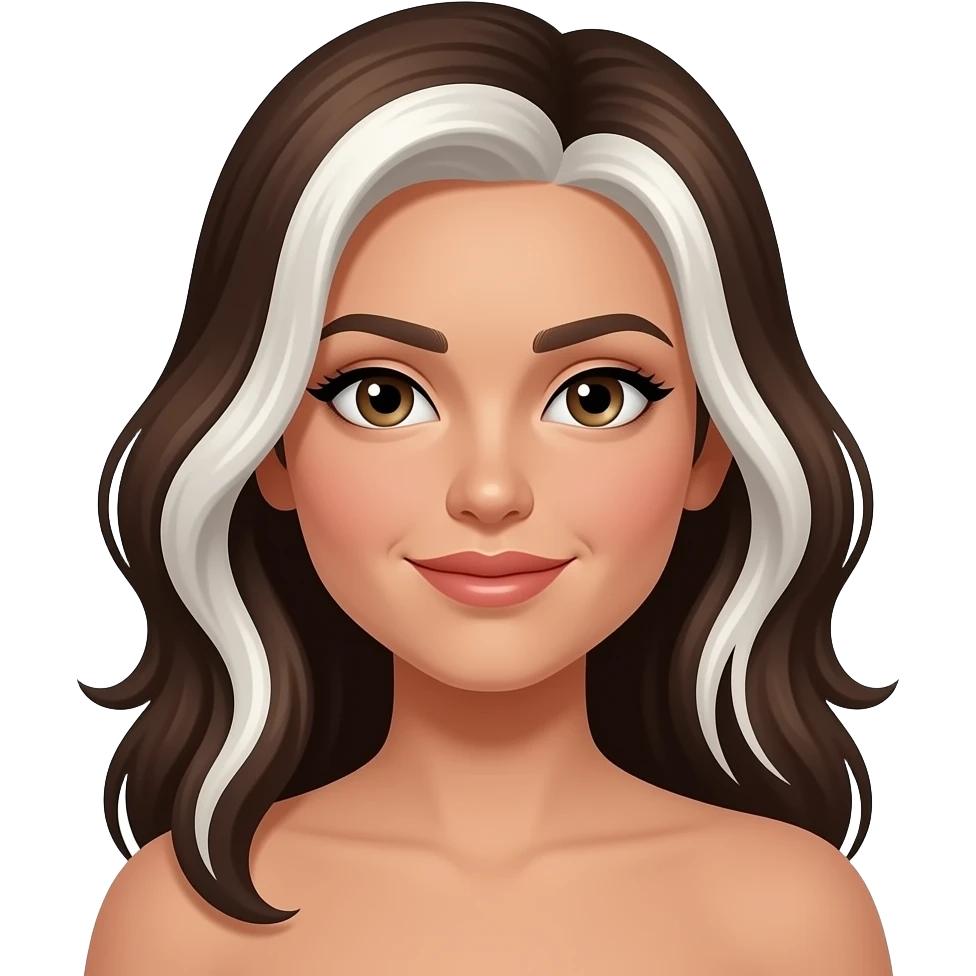 light olive skin brunette woman with white hair highlights emoji