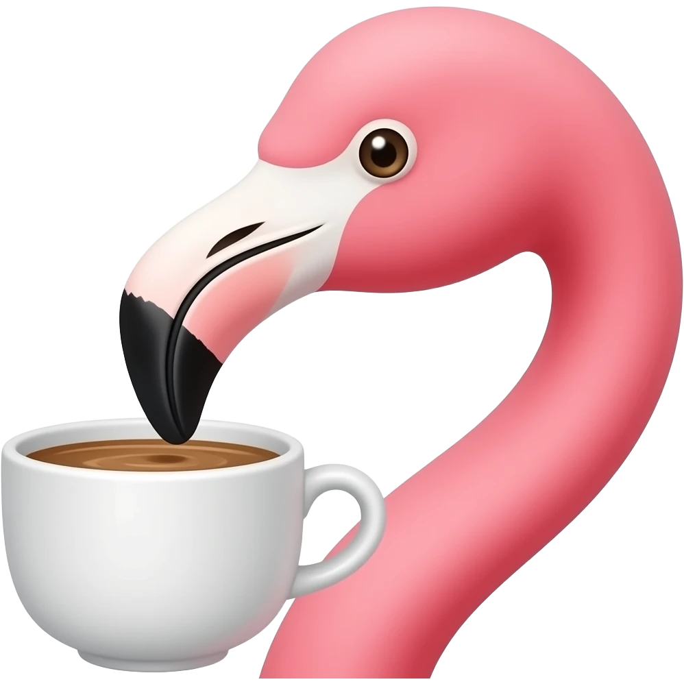 Closeup of a flamingo drinking coffee emoji