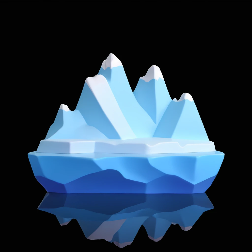 Apple Memoji style: 3D iceberg, no face, clean stylized shape, rounded edges, glossy icy surface, white and pale blue gradients, floating in calm ocean, soft lighting, minimal and elegant, Pixar-level rendering, studio background, soft shadows emoji