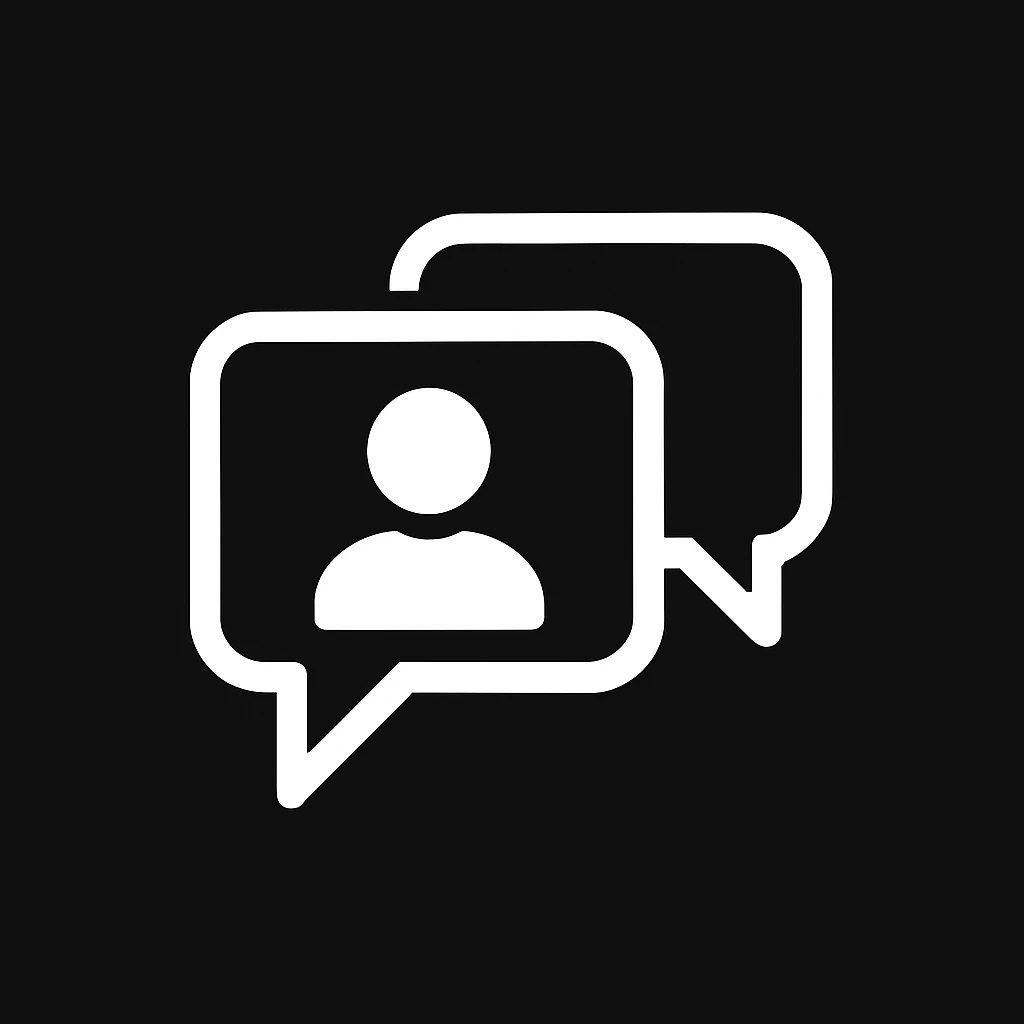 white Vector minimalistic and elegant icon of opinions ,black solid background, filled inside (inspire this refrence icon),  emoji