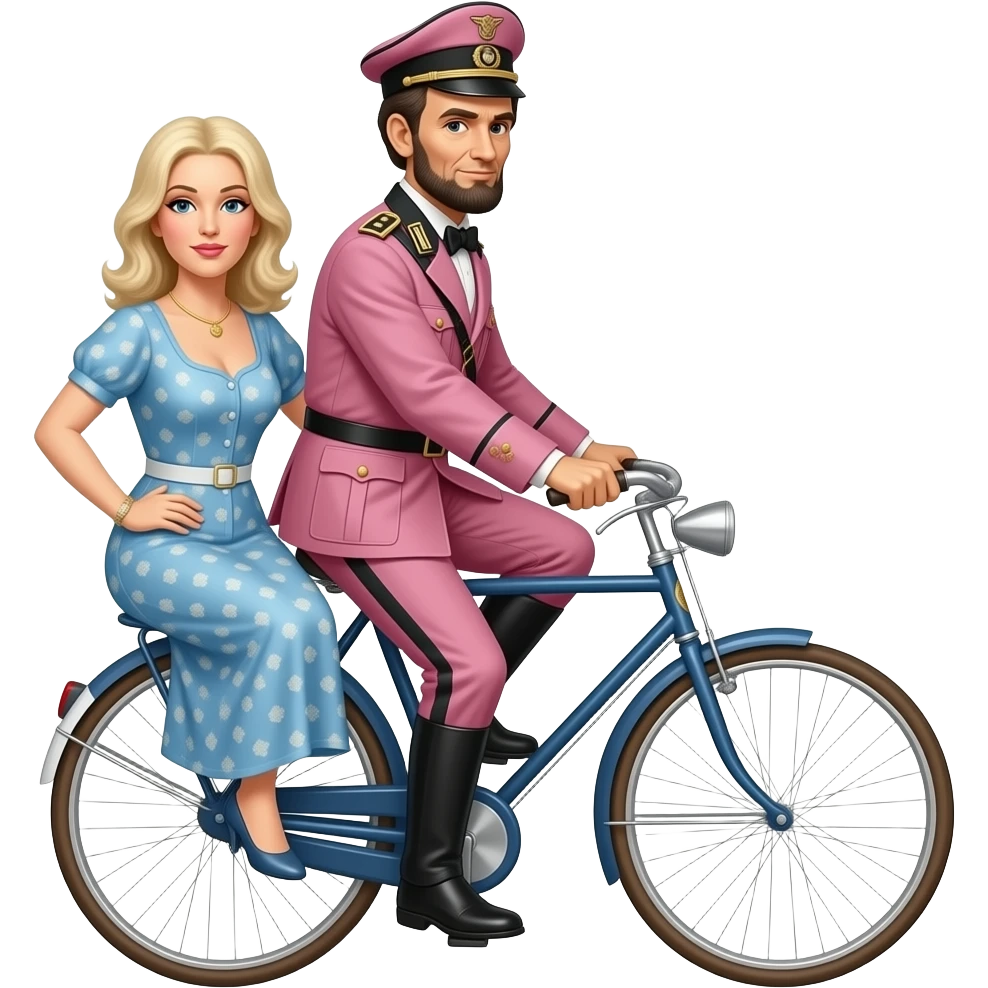 steampunk - Abraham Lincoln in a pink German World War II uniform rides Madonna on a vélocipède emoji