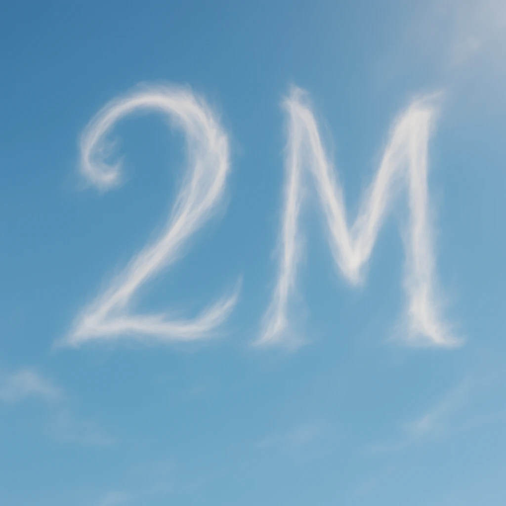 The number two and the letter M formed by wispy clouds, ethereal and light emoji
