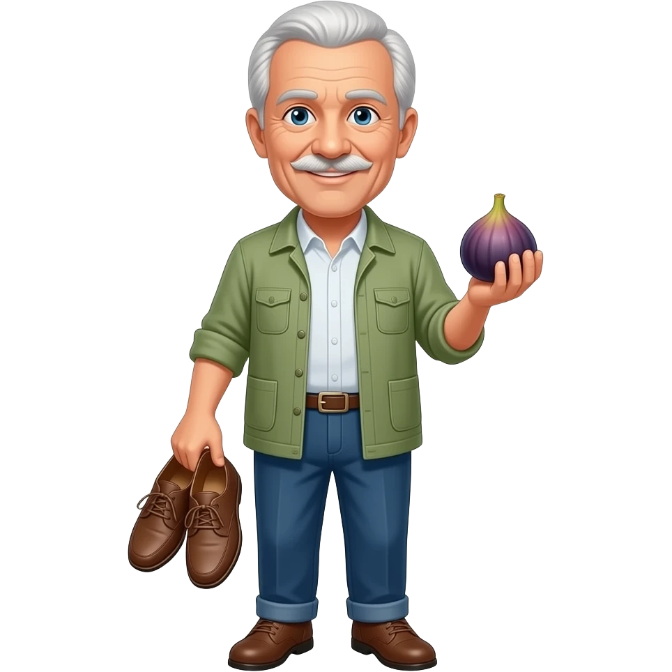 A 72-year-old man, shoes, and figs emoji