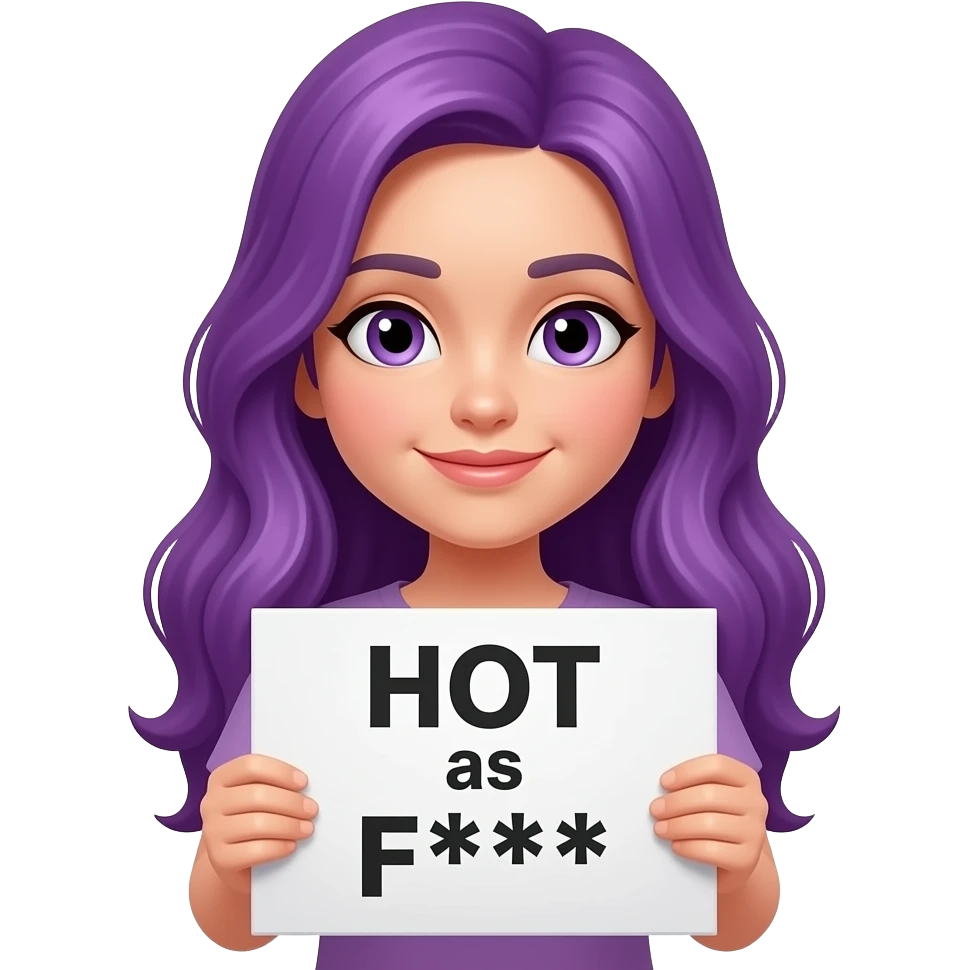 girl with long purple hair with a HOT as F*** sign emoji