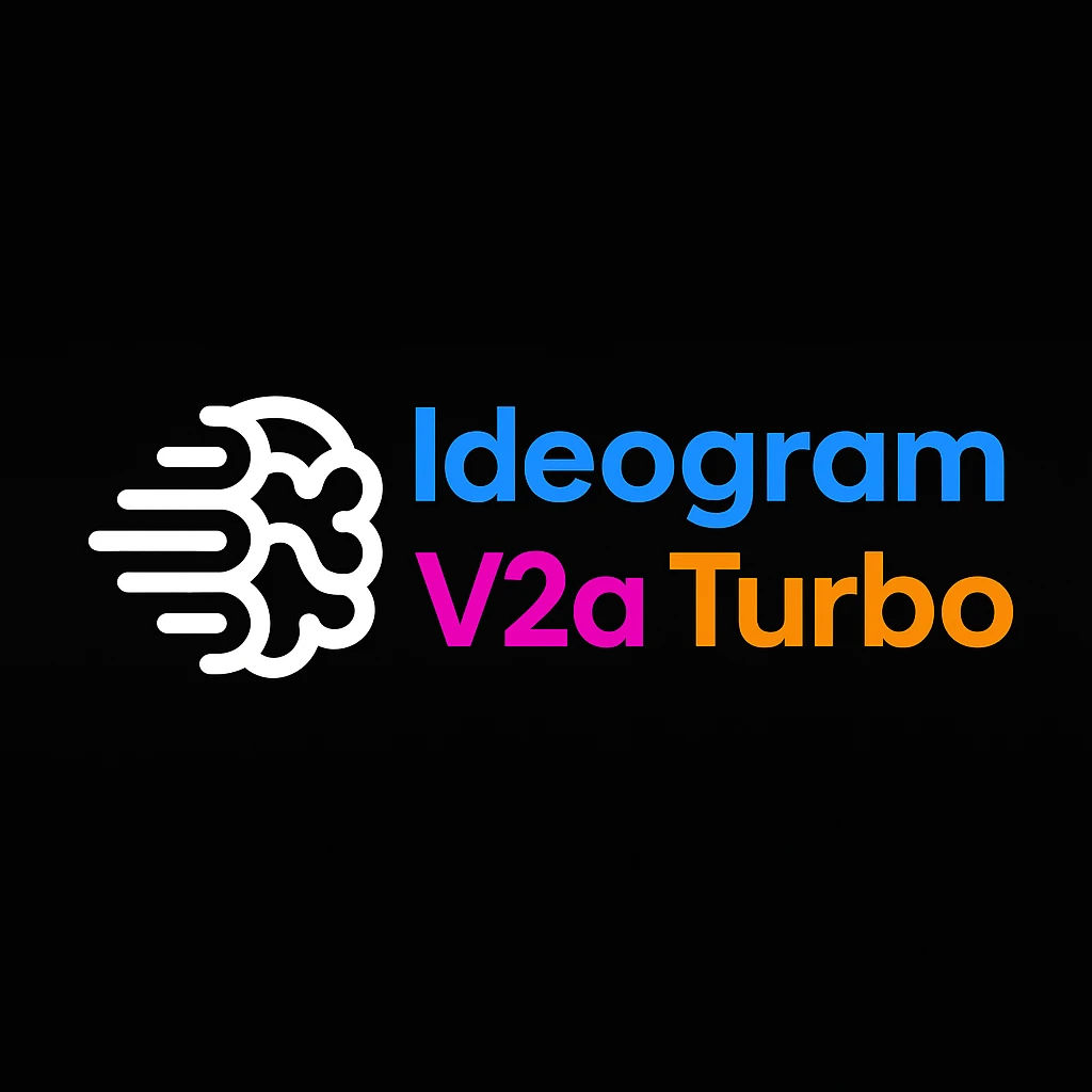 make a non gradient solid but colorful text of "Ideogram V2a Turbo", black background, add this logo too,  emoji