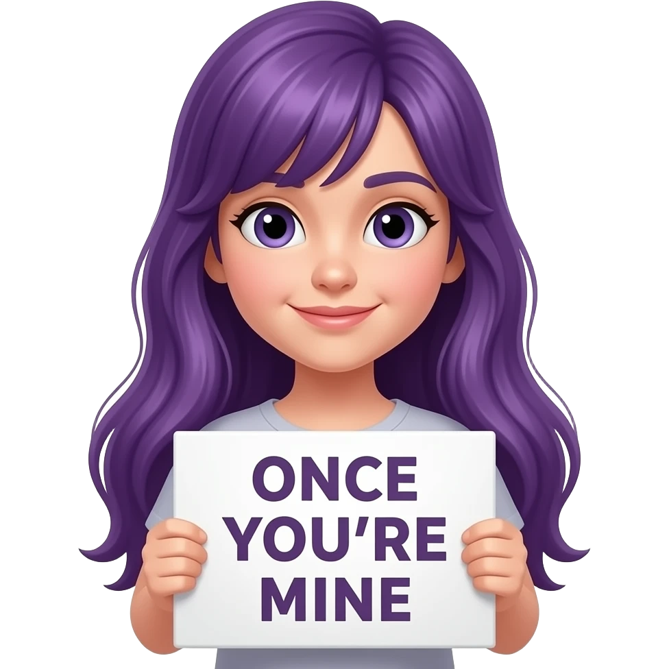 girl with long purple hair with a ONCE YOU'RE MINE sign emoji