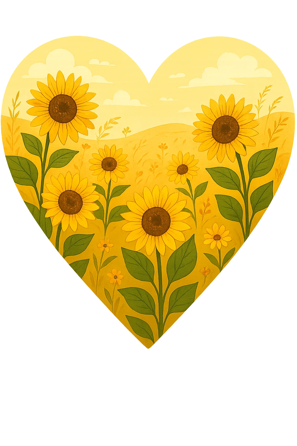 heart with a golden sunflower prairie, clean digital illustration, no background emoji