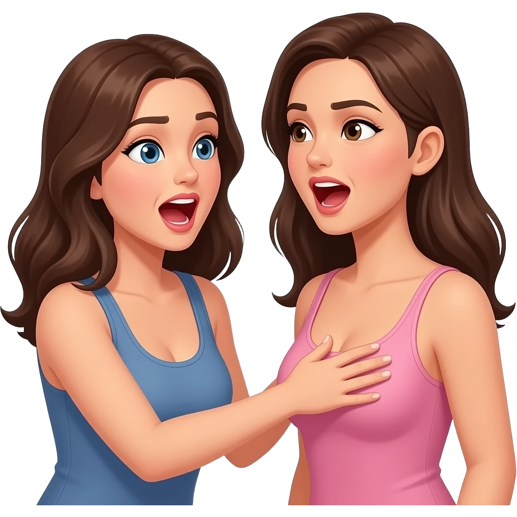 A woman touching woman's boobs and yells emoji
