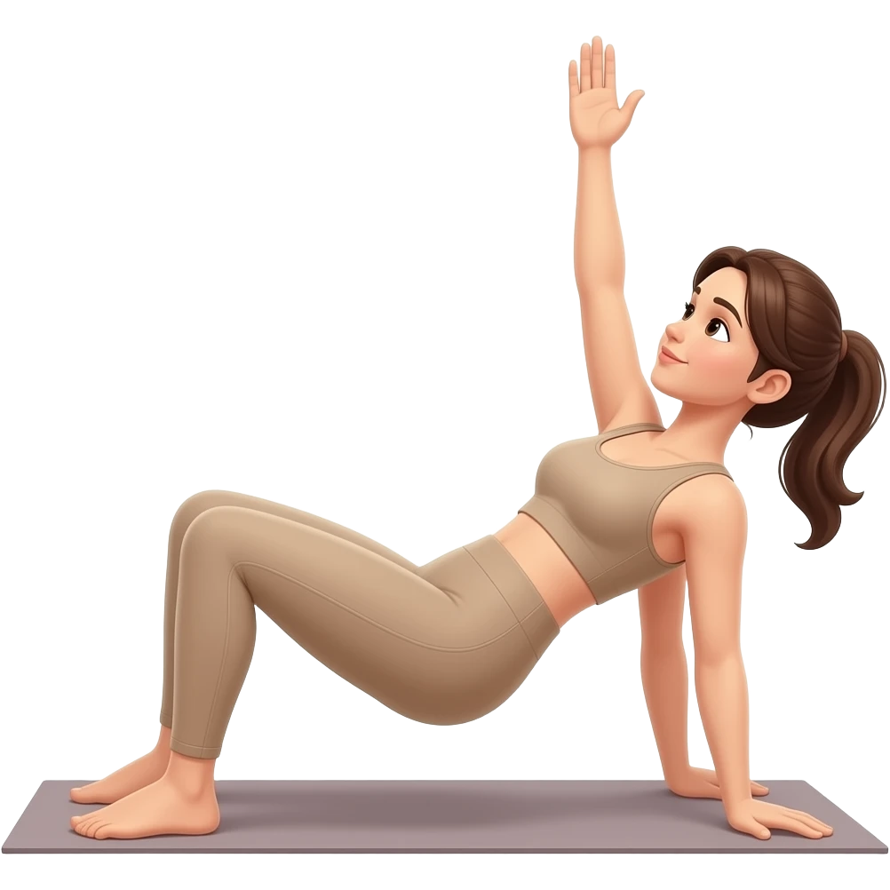 Mujer castaña pilates clase ropa beige emoji