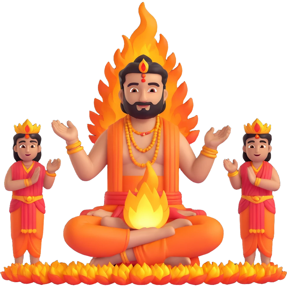 fun emoji of Rakesh as a deity with fire effects and a glowing 1 lakh reward, five people below with hands folded in respect, celebrating his rise to COO and the team's devotion emoji