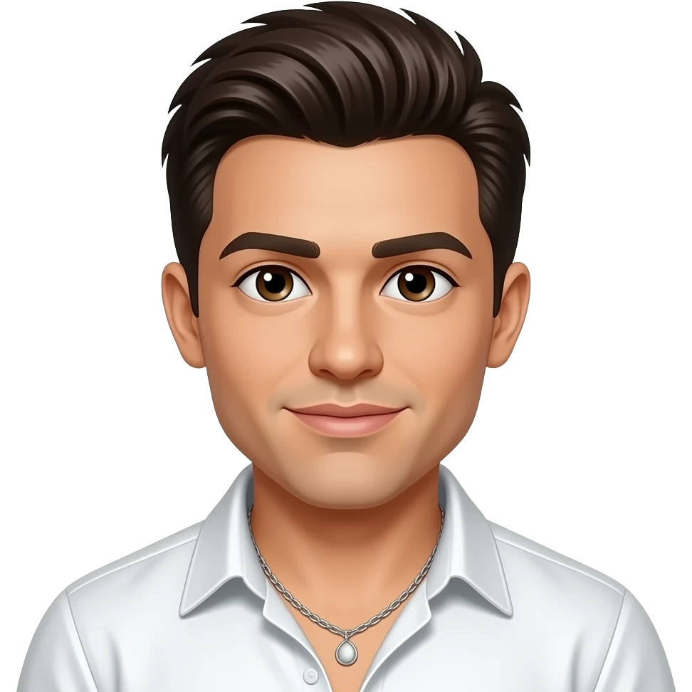Howie Dorough with dark brown eyes, dark brown hair, white metallic shirt, silver necklace emoji