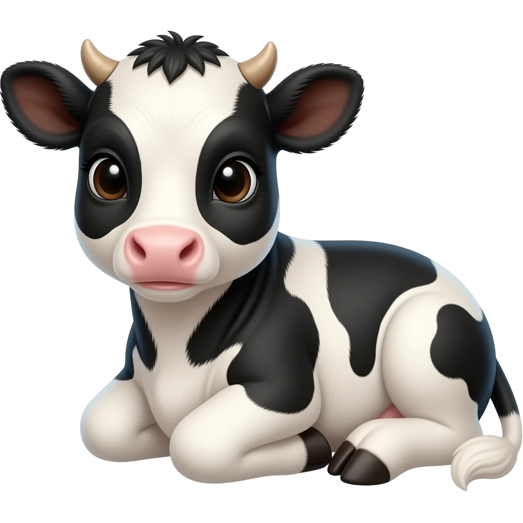 Baby calf cute black and white, sat on bottom emoji