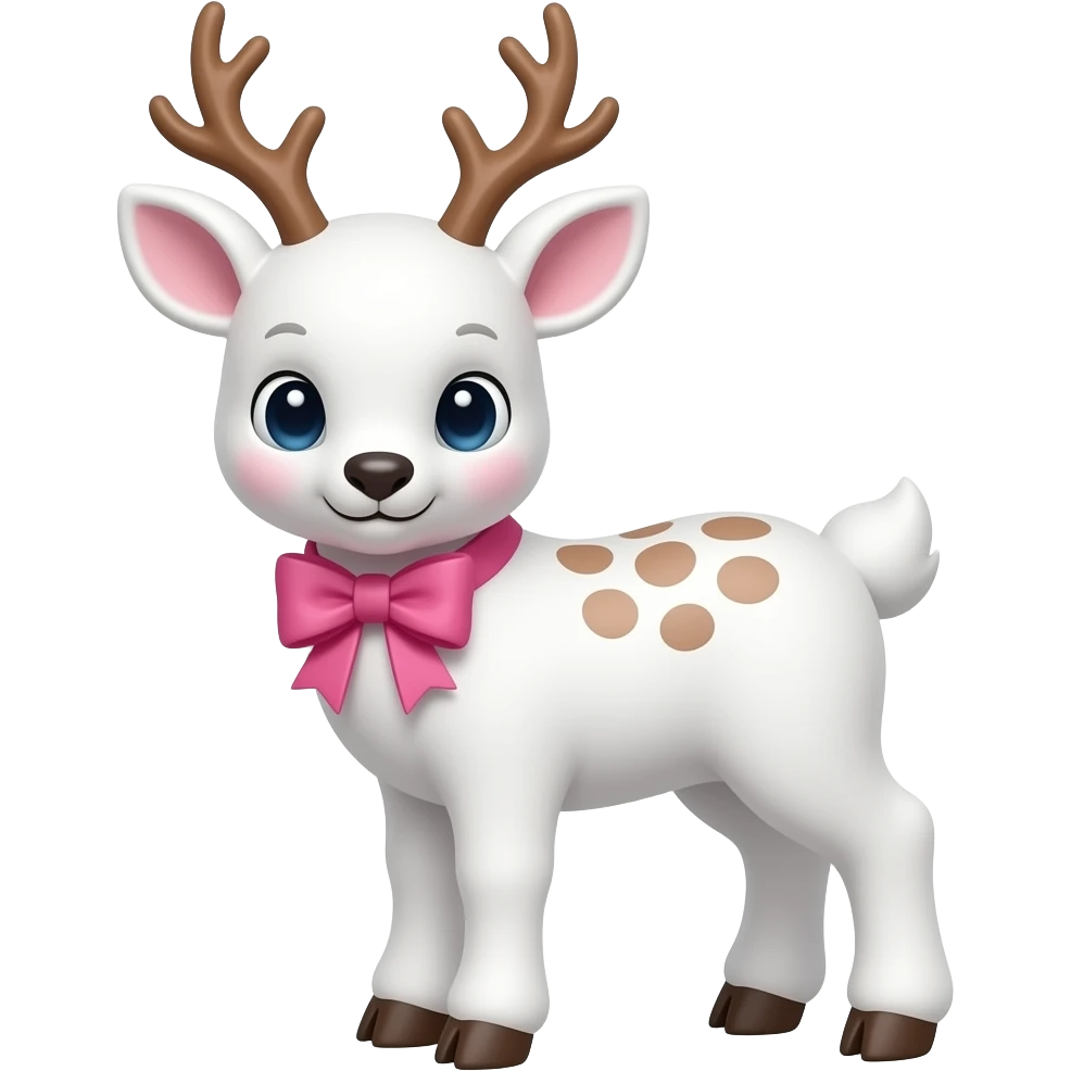 White Baby reindeer with pink bow emoji