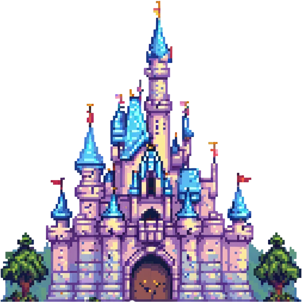 Disneyland Castle pixel art style, pastel colors emoji