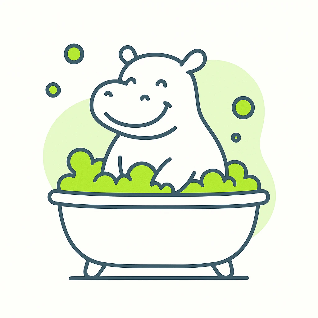 happy hippo with bubbles in bathtub emoji