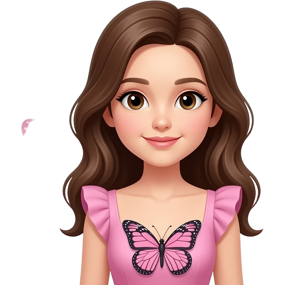 Niña de cabello castaño con traje de mariposa en color de rosa emoji