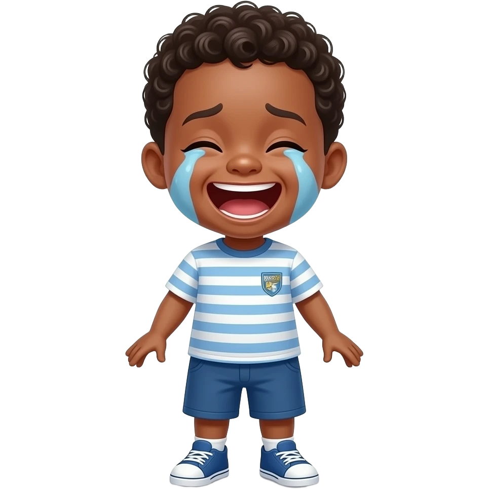 UN NIÑO QUE SE ESTÁ RIENDO MUCHO. EL NIÑO ESTA EN BUENA FORMA. CUERPO COMPLETO. QUE ESTÉ LLORANDO DE LA RISA. QUE SEA NEGRO emoji