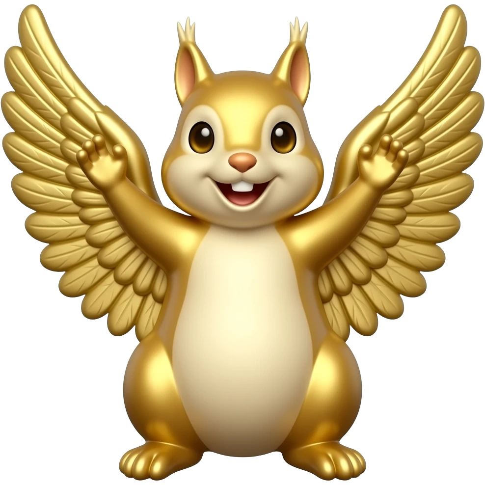 gilded statue standing smily squirrel wings and hands up emoji