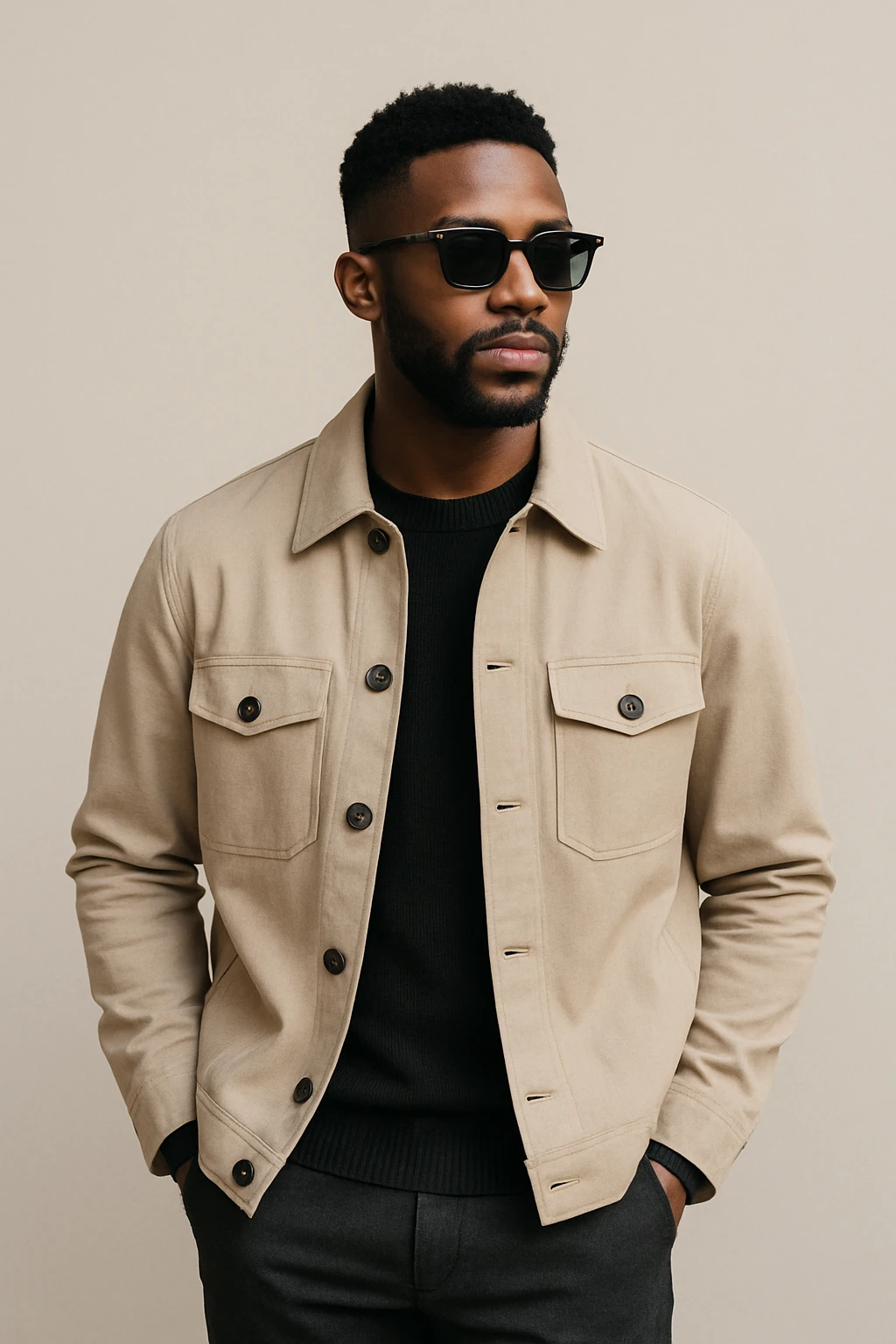 black man with sunglasses, modern, stylish, neutral background emoji