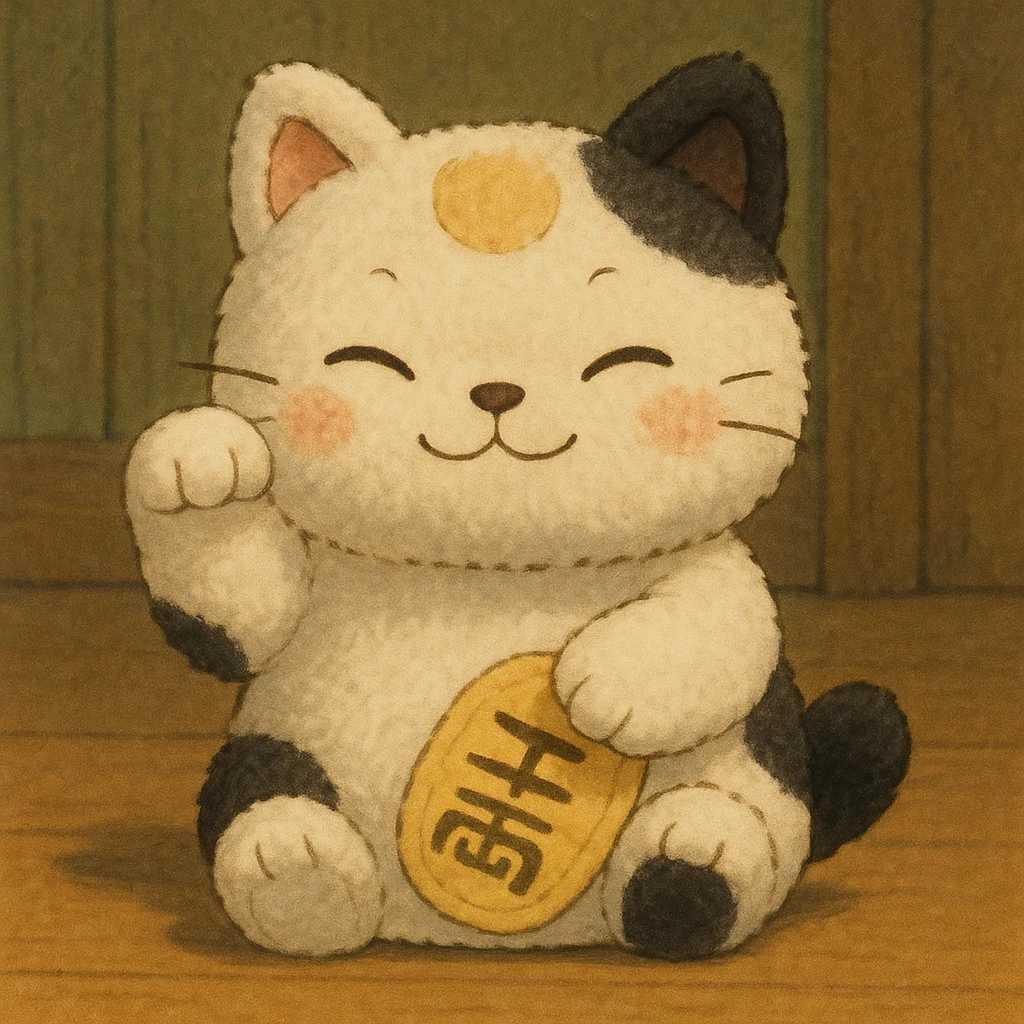 White and black Chinese lucky cat kawaii plushie  emoji