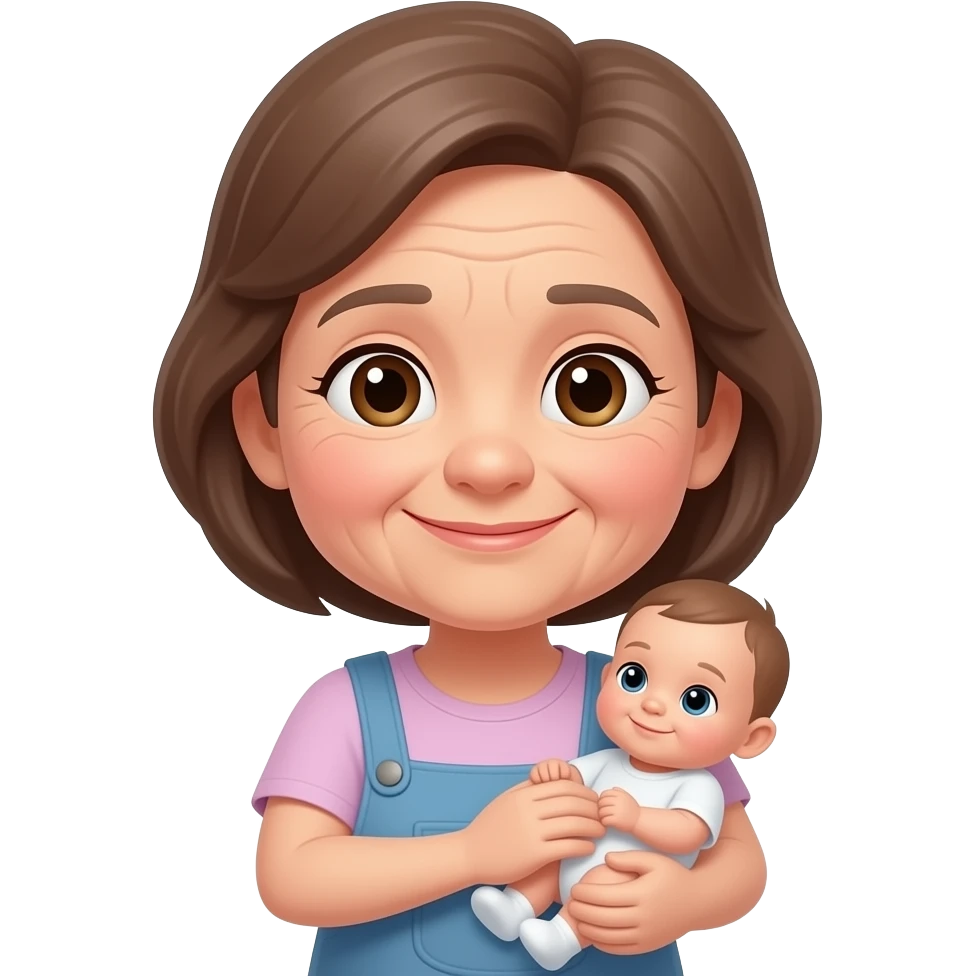 white grandma with  wrinklesbrown hair holding baby emoji