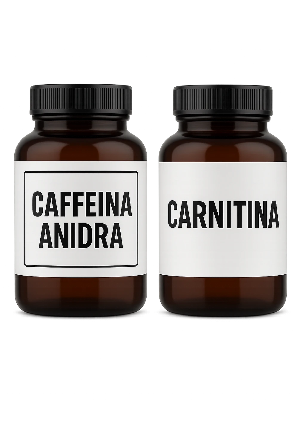 due barattoli di integratori: uno con la scritta "CAFFEINA ANIDRA" E L'ALTRO CON LA SCRITTA "CARNITINA" emoji