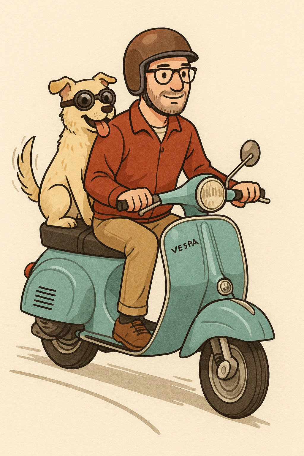 man and his pet dog riding a vespa emoji