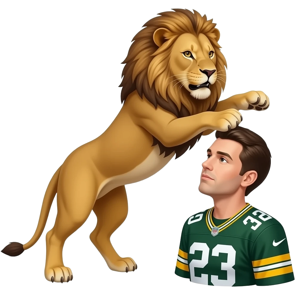 Lion stomping on a Green Bay Packer emoji
