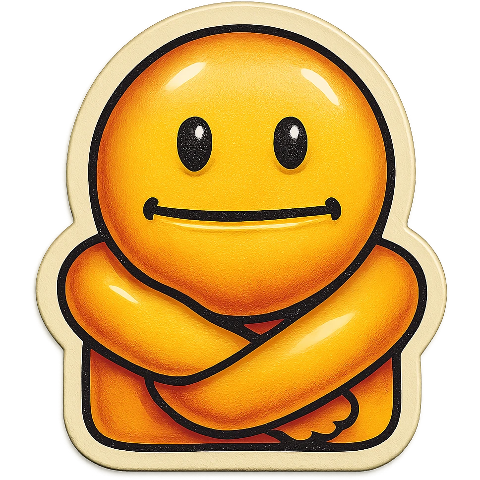 Edit the poker face emoji to be giving a hug with a weird smile, keep the background transparent. emoji