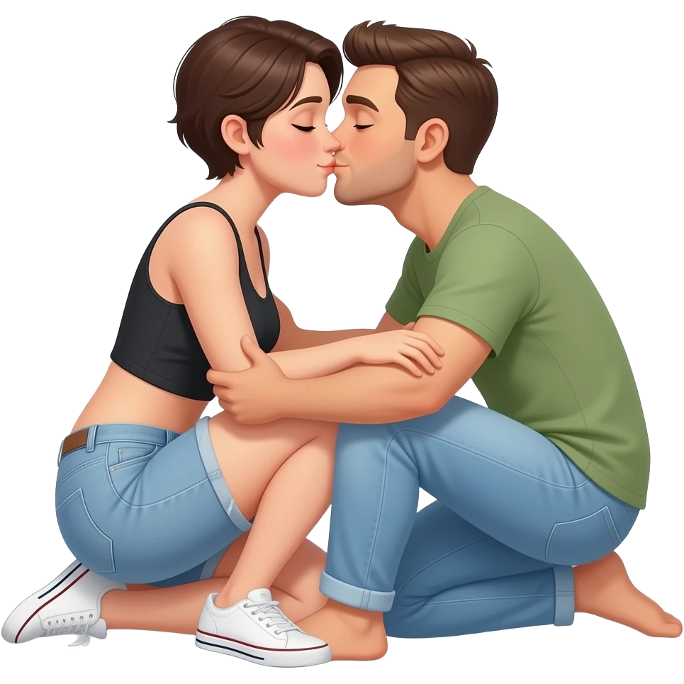 Man kissing naked woman between her legs emoji