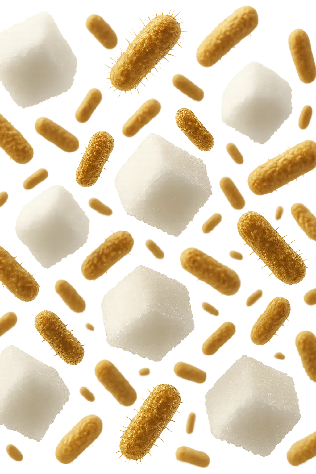 ZOLLETTE DI ZUCCHERO FLUTTUANO IN ARIA INSIEME A BATTERI INTESTINALI REALISTICI
IPERREALISTICO 4K, SFONDO BIANCO emoji