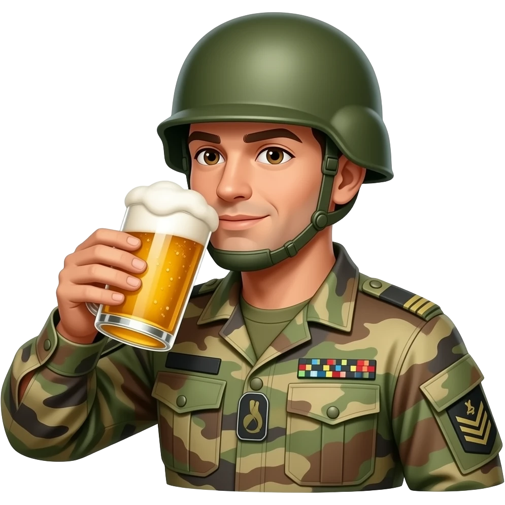 Soldier in a hub drinking beer emoji