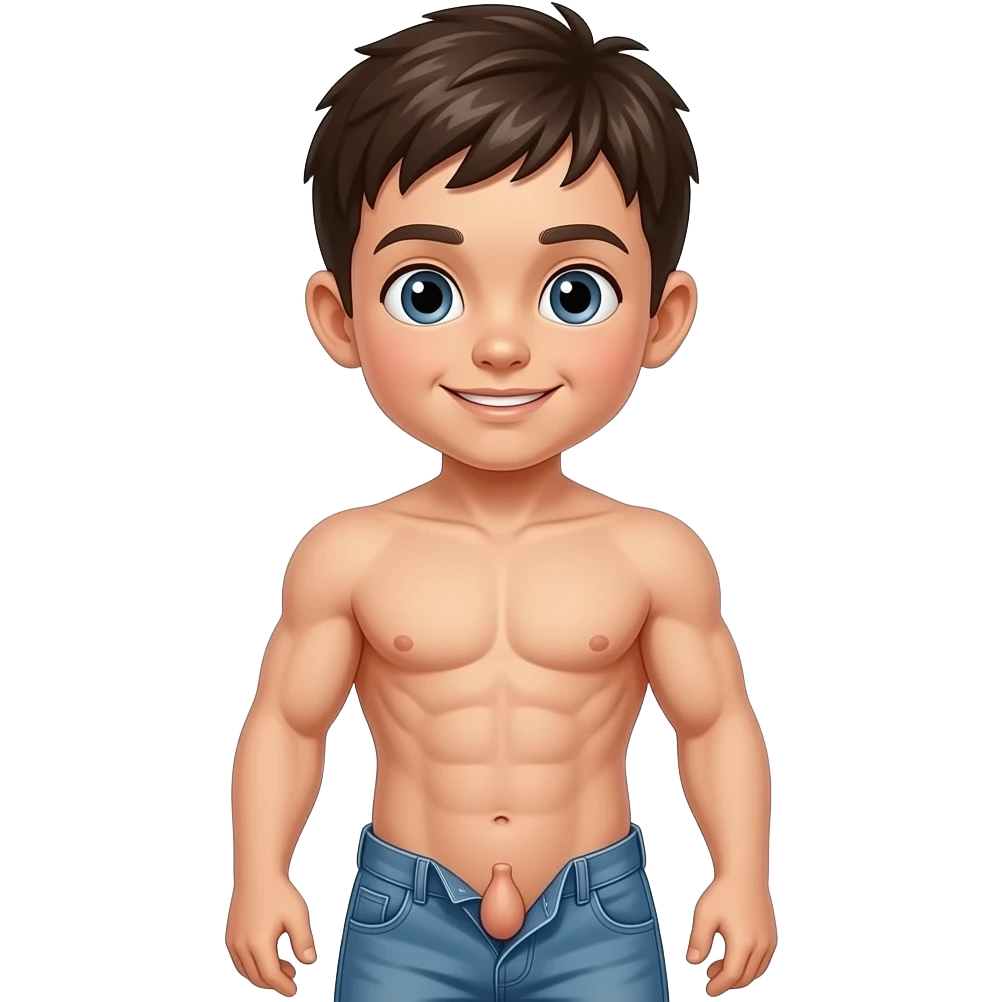 naked muscular kid showing his penis emoji