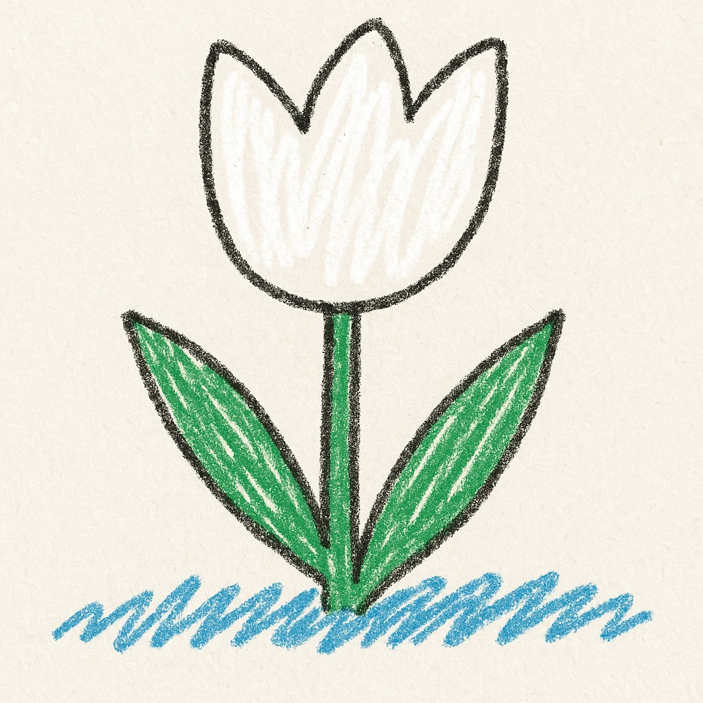 white tulip flower, children doodle style emoji