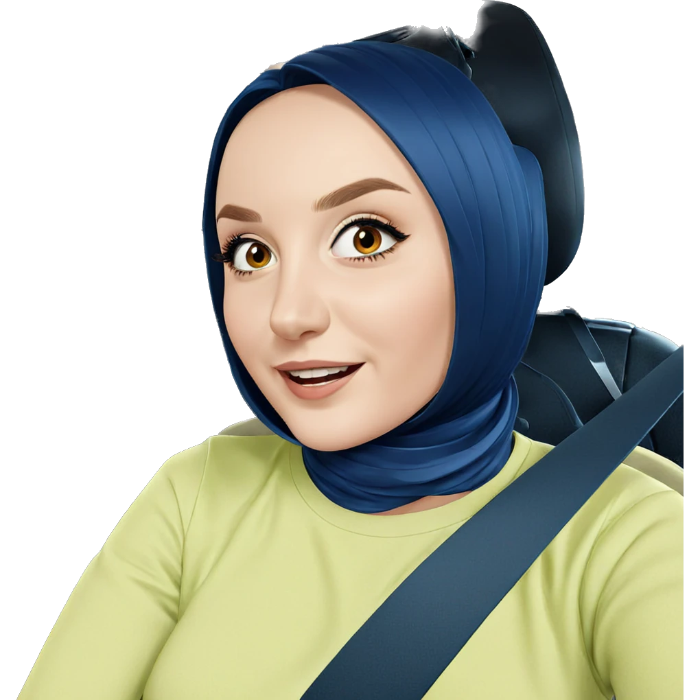 smiling girl in car interior emoji