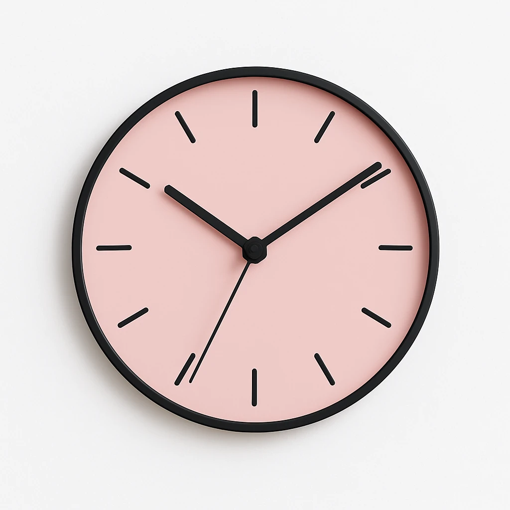 minimal pink and black clock on white background, no text emoji