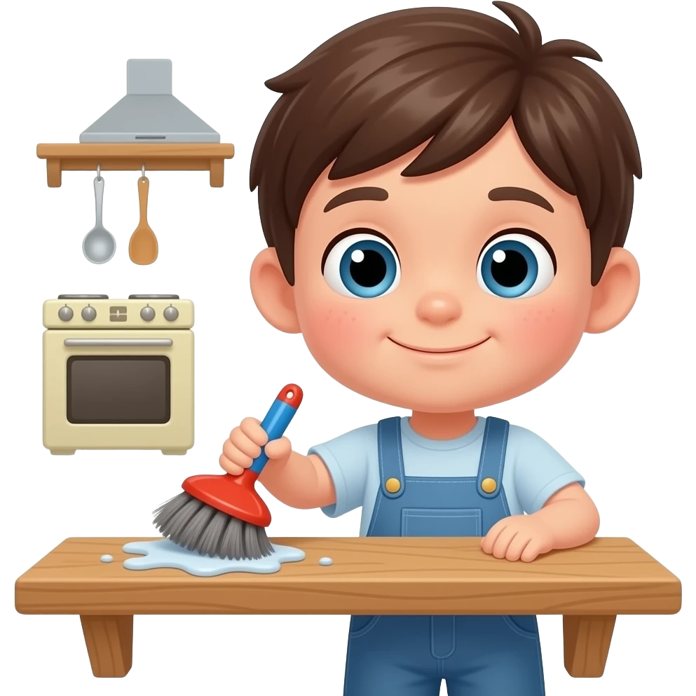 kid with a duster dusting the shelf emoji