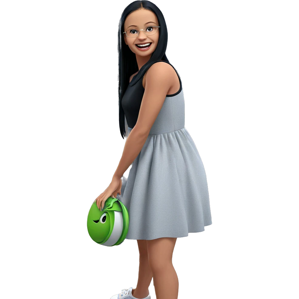 smiling girl in black dress emoji