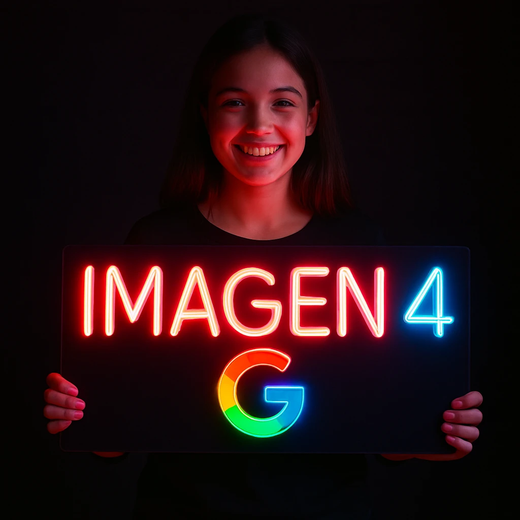 make a girl holding this sign, but sign in made of neon emoji