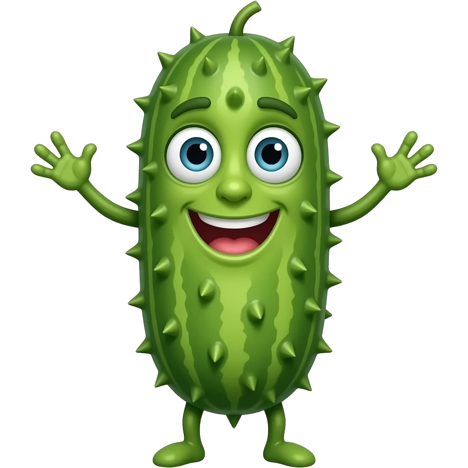 A wild, funny, prickly cucumber with arms and legs emoji