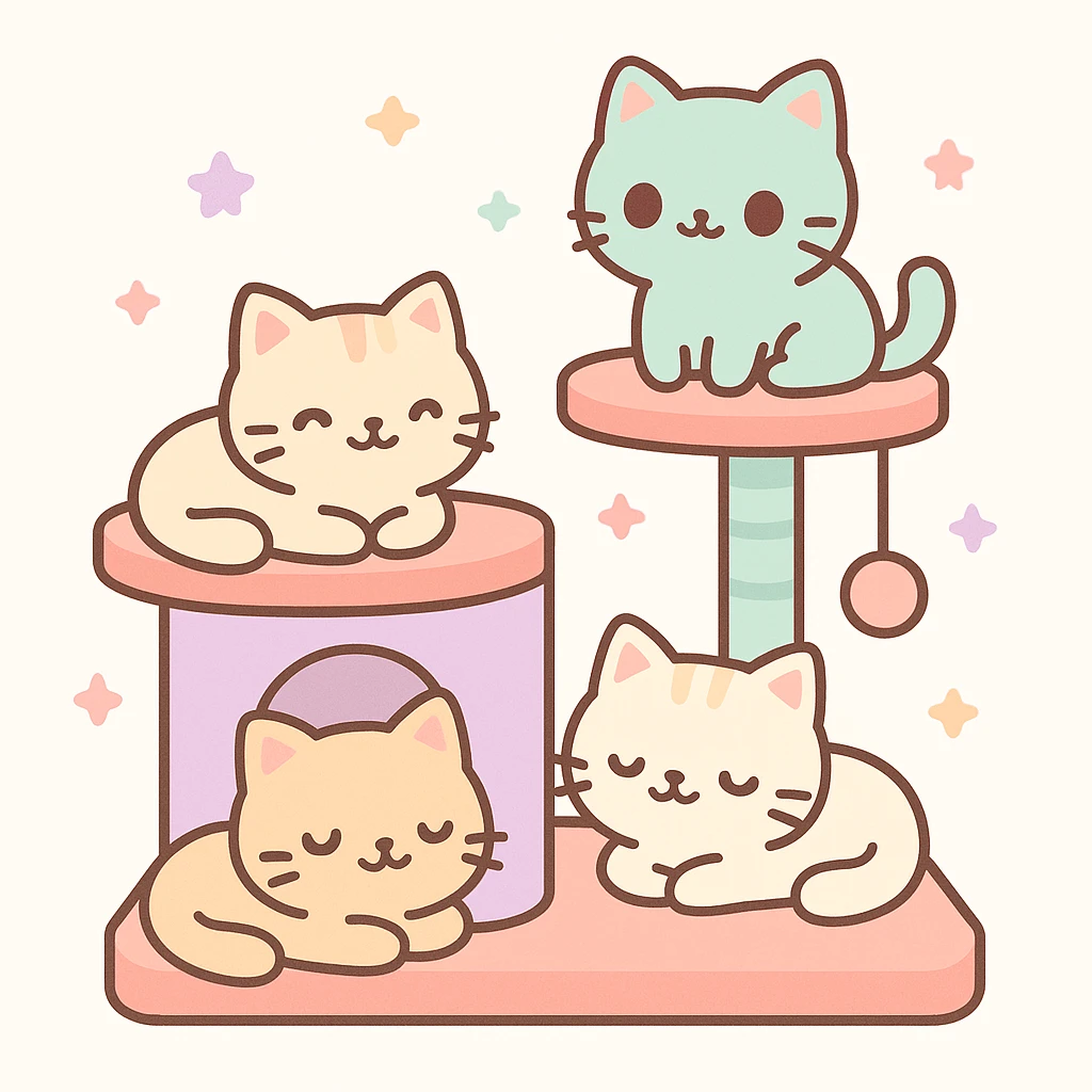 cats relaxing in a vertical playhouse emoji