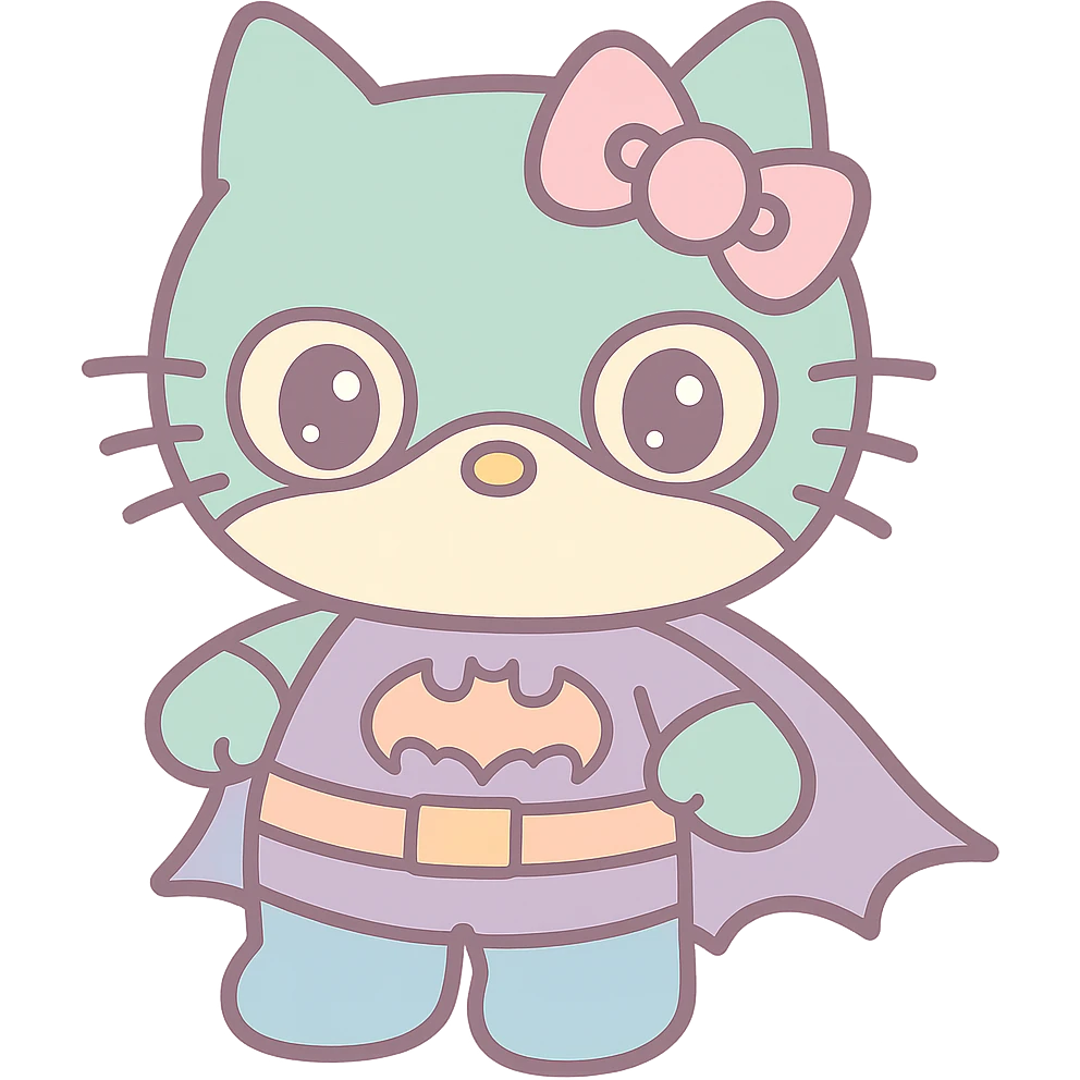 hello kitty dressed as batman, cute and fun emoji
