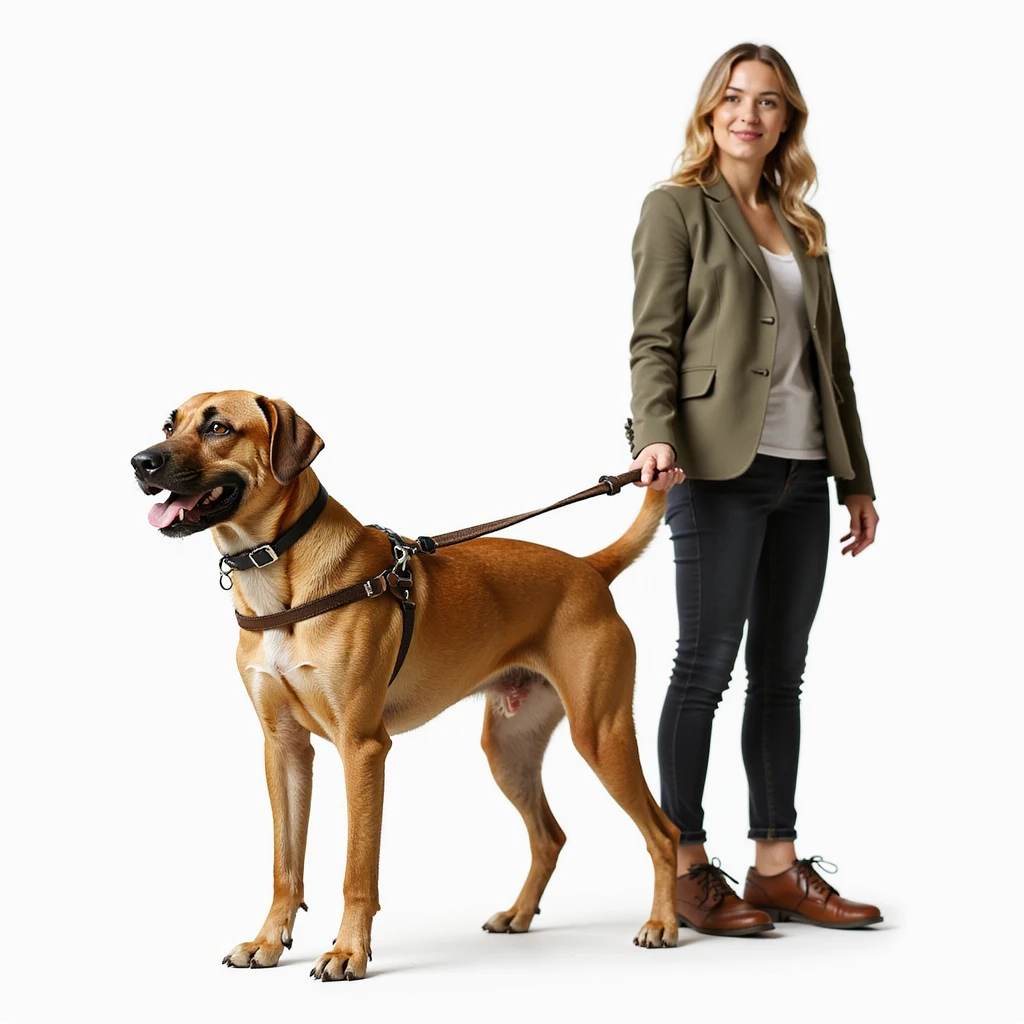 realistic, detailed image of a woman with a man on a leash, both appearing content, isolated on transparent background emoji