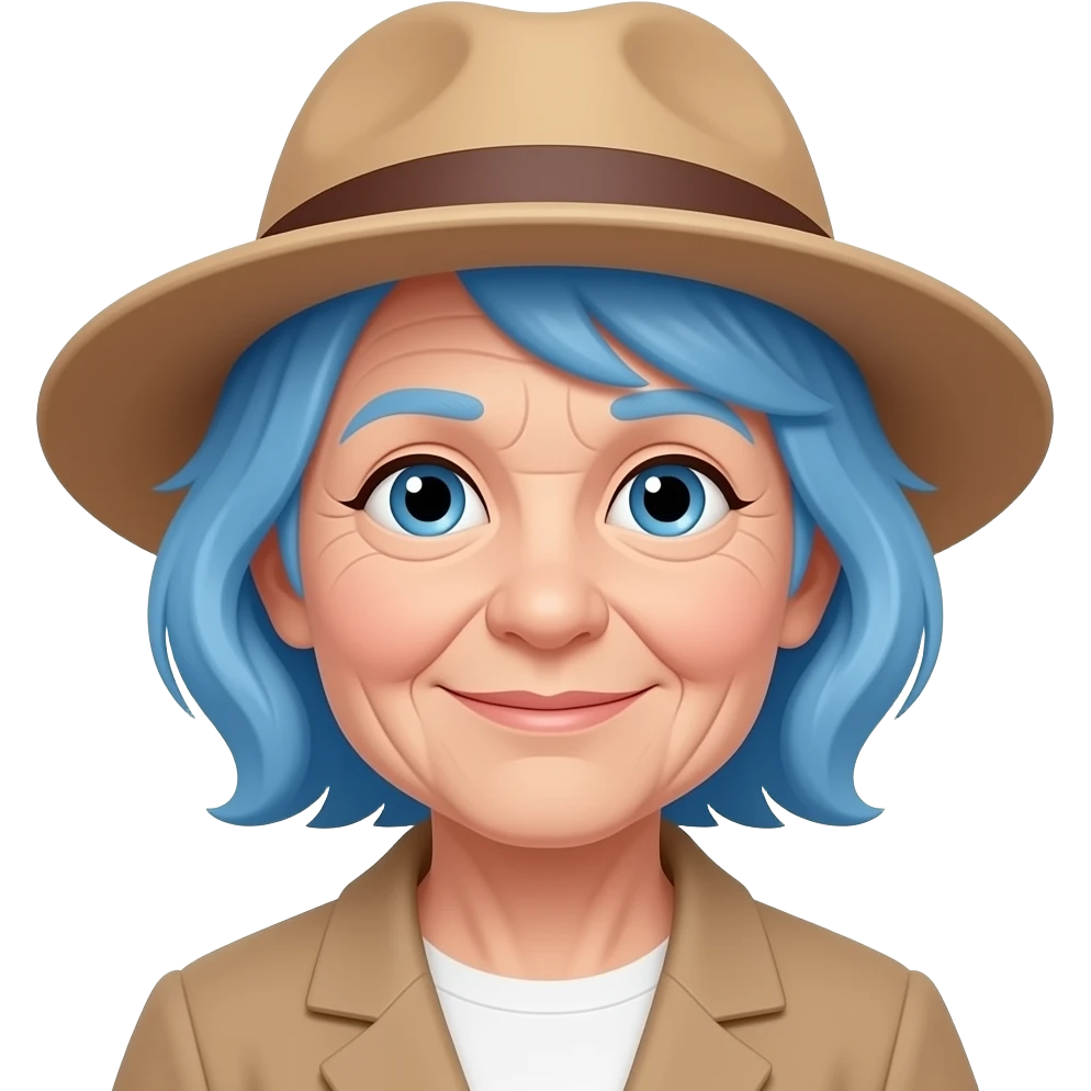 old lady with blue hairs and wear hat emoji