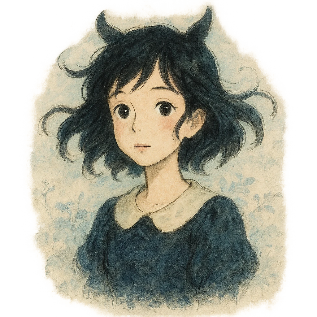 realistic whimsical black, blue and cream, natural colors, soft, fairy-like atmosphere, no background, square size emoji