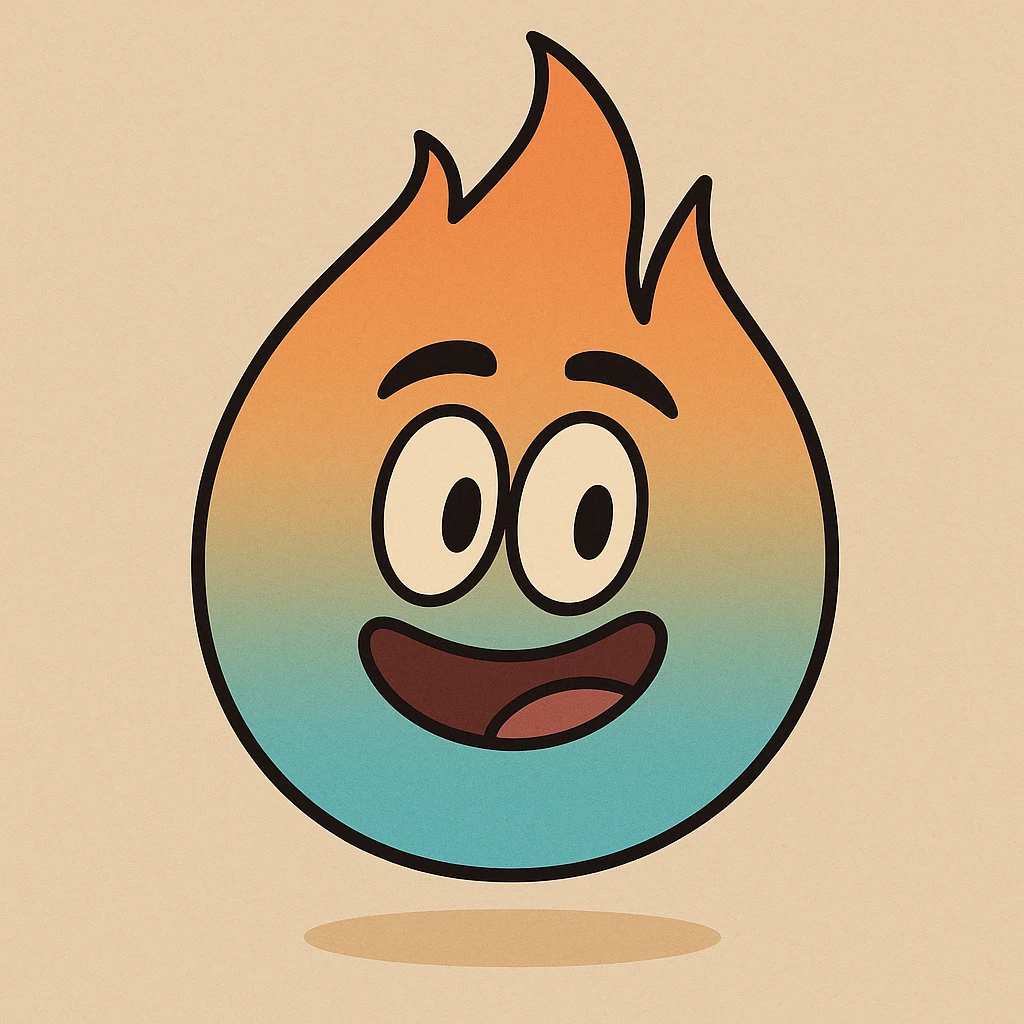classic fire emoji with blue to orange gradient, flat style, minimal and modern, matching reference image emoji