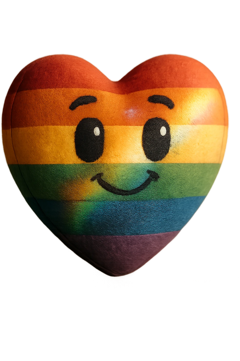 a rainbow pride heart with a rainbow reflection, plush portrait and retro sticker style combined, no text emoji