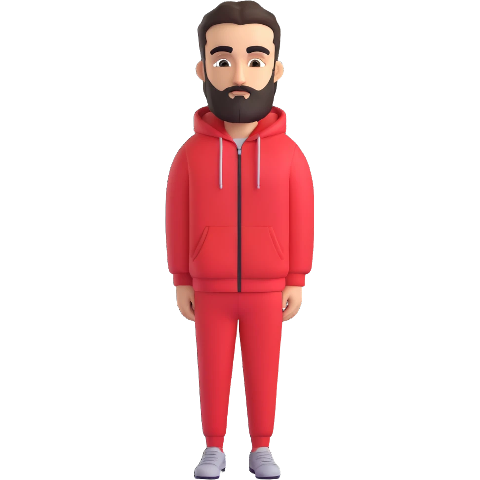 Recep İvedik, Turkish comedy character, thick eyebrows, beard, red tracksuit, 3D cartoon style emoji